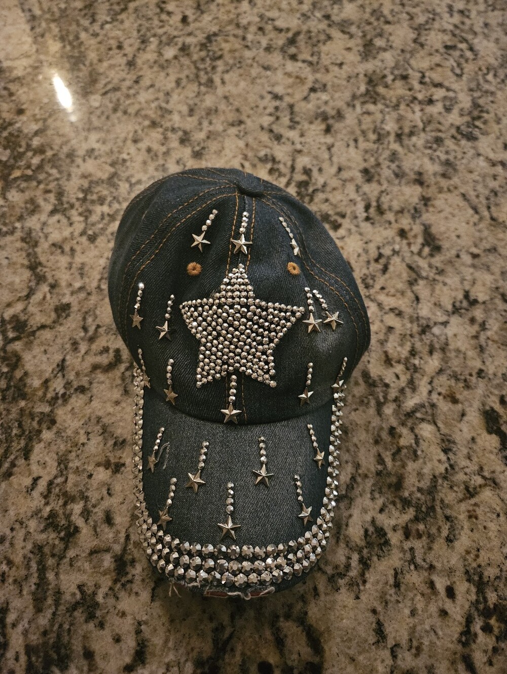 Denim Star Studded Baseball Cap - Blue
